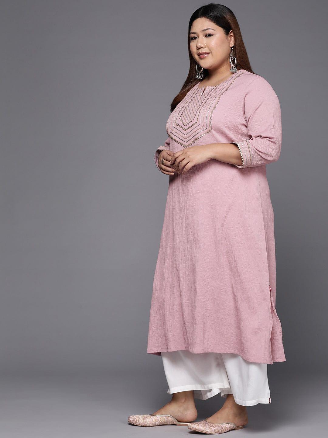 Varanga Women Plus Size Mauve Yoke Design Gotta Patti Crepe Kurta - Indiakreations