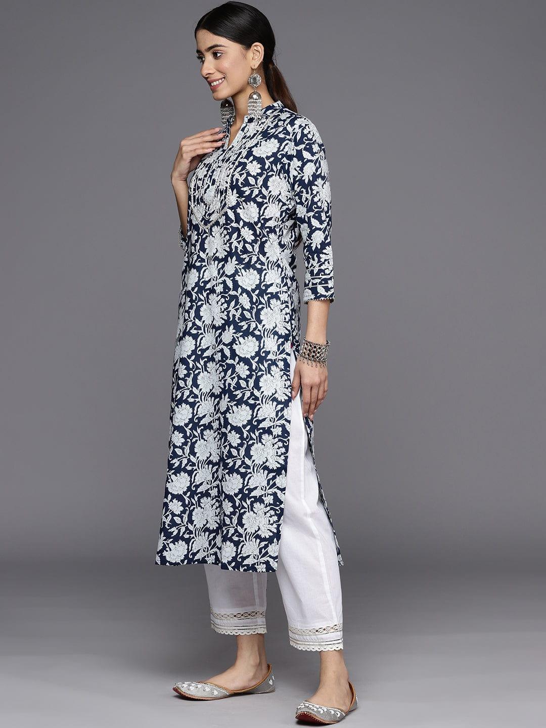 Varanga Floral Printed Gotta Patti Cotton Kurta - Indiakreations