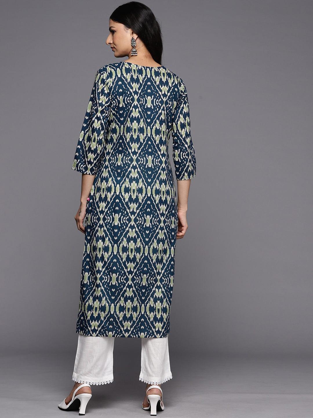 Varanga Printed Indigo Pure Cotton Kurta - Indiakreations