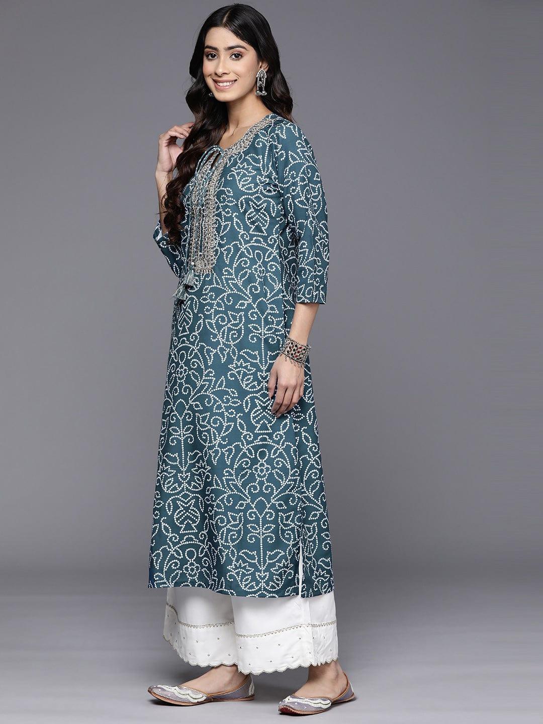 Varanga Bandhani Printed Sequinned Tie-Up Neck Kurta - Indiakreations