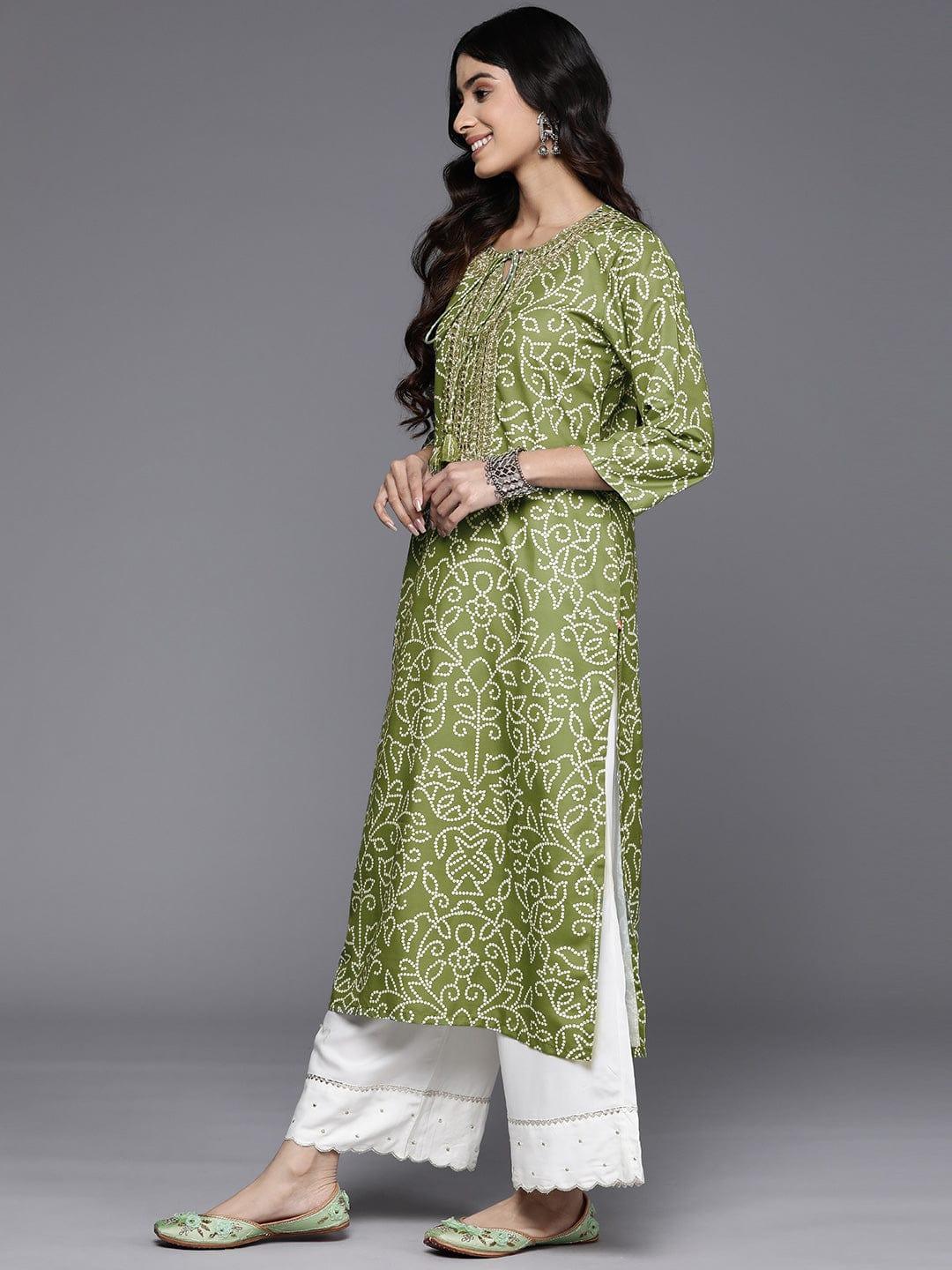 Varanga Bandhani Printed Sequinned Tie-Up Neck Kurta - Indiakreations