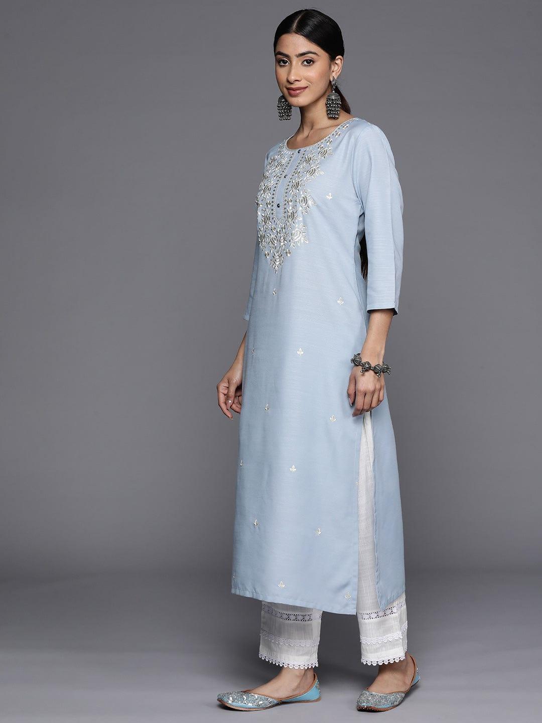 Varanga Ethnic Motifs Embroidered Thread Work Straight Kurta - Indiakreations