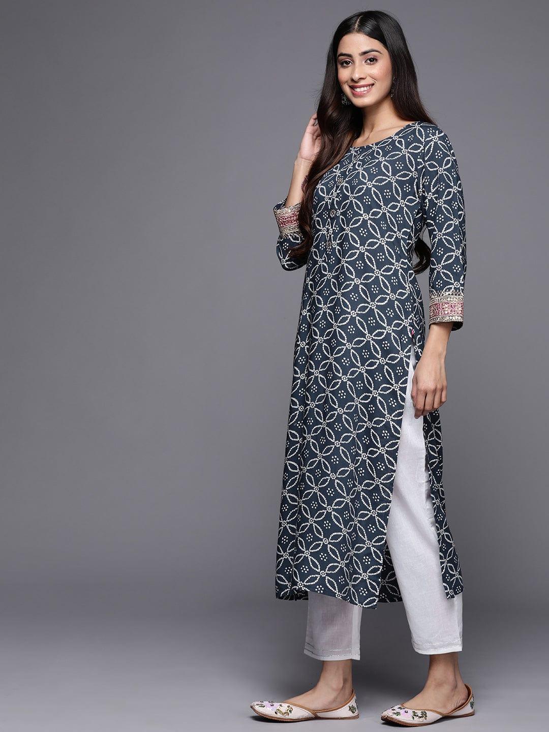 Varanga Women Bandhani Printed Sequinned Indigo Kurta - Indiakreations