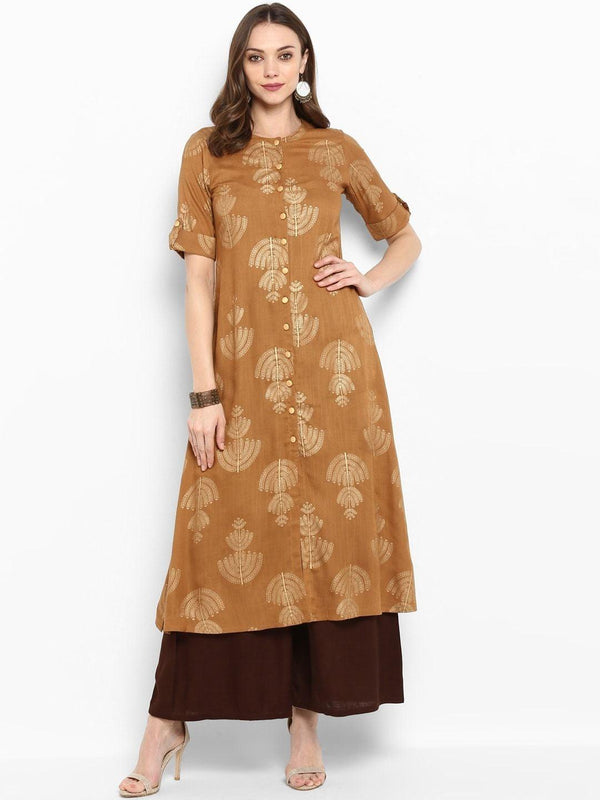 Women's Brown Printed Kurta with Palazzos - Meeranshi - Indiakreations