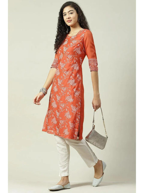 Women's Burnt Orange Straight Kurta - BIBA - Indiakreations