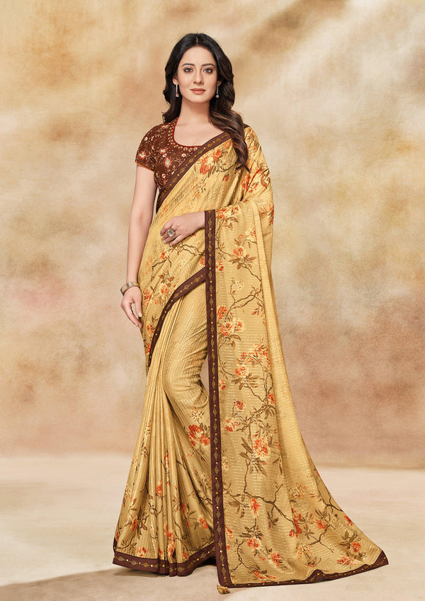 Graceful Reception Wear Georgette Fashion Saree In Yellow - Indiakreations