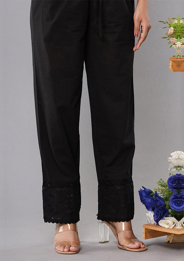 Ice Black Laced Cut Work Pant - Indiakreations