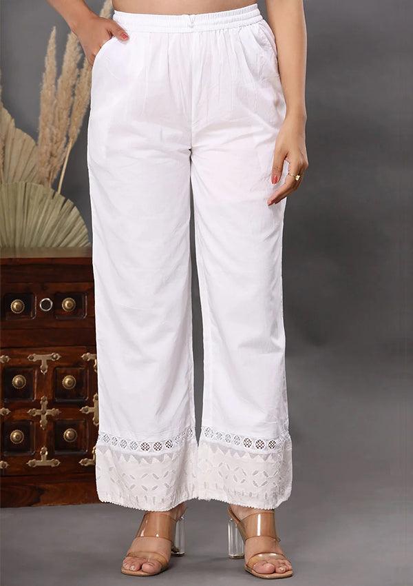 Wide Ice White Laced Cut Work Pant - Indiakreations