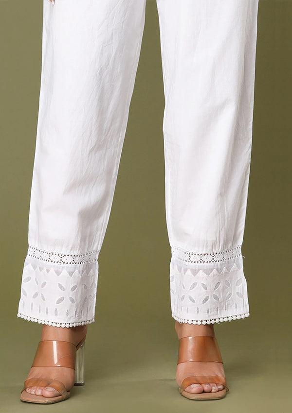 Ice White Laced Cut Work Pant - Indiakreations