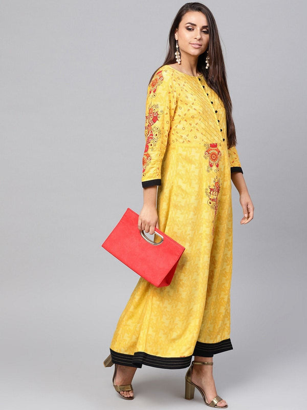 Women's Tribal Print Placement Kalidaar Kurta - Pannkh