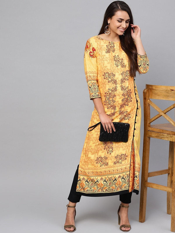 Women's Tribal Print Straight Side Buttoned Kurta - Pannkh