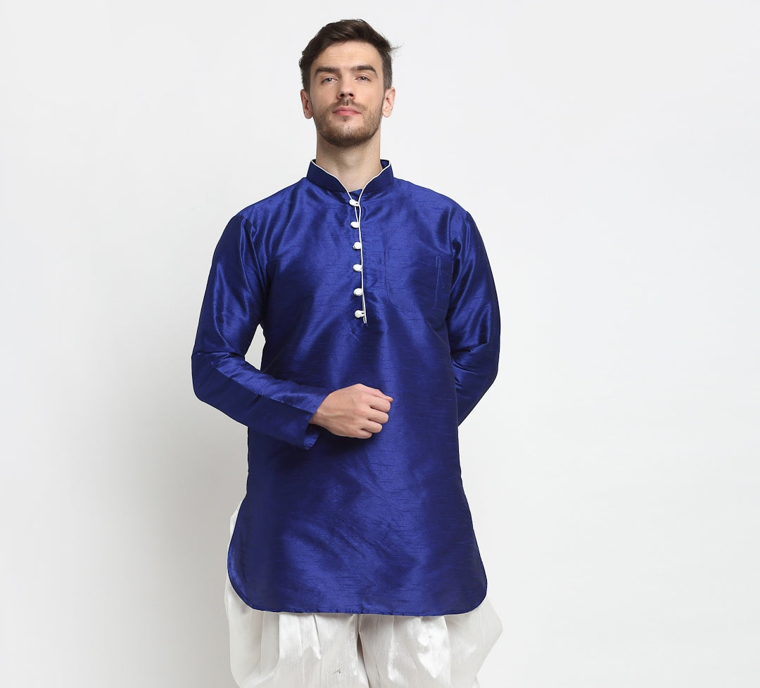 Men's Silk Blend Royal Blue Short Kurta - Benstoke