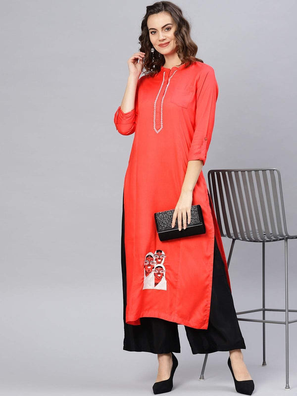 Women's Face Embroidered Straight Kurta - Pannkh