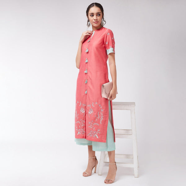 Women's Bottom Embroidered Pastel Semi-Festive Kurta - Pannkh