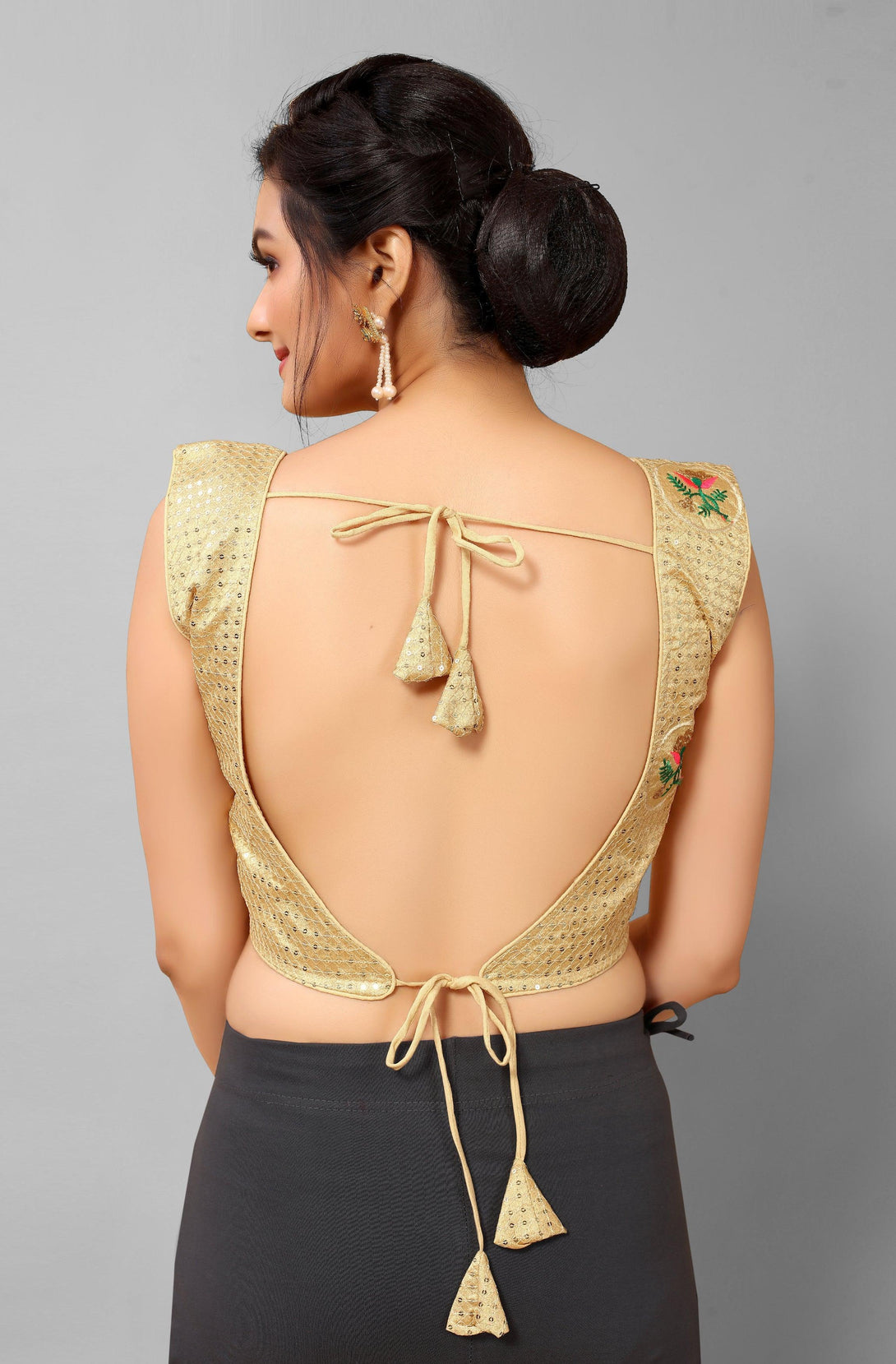 Beige Ready to Wear Padded Blouse with Sequins - Indiakreations