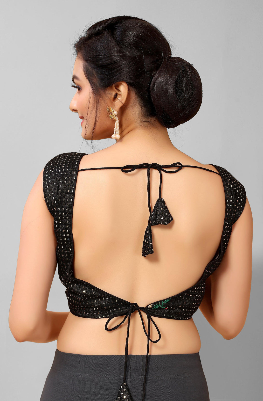 Black Ready to Wear Padded Blouse with Sequins - Indiakreations