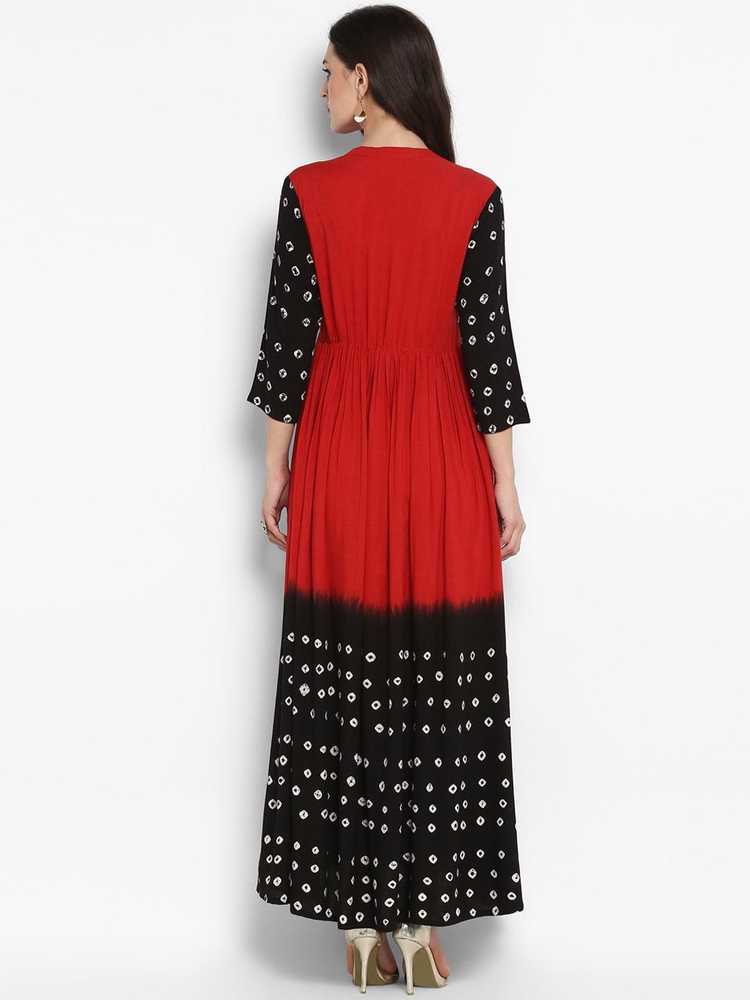 Women's Red Printed Maxi Dress - Meeranshi - Indiakreations