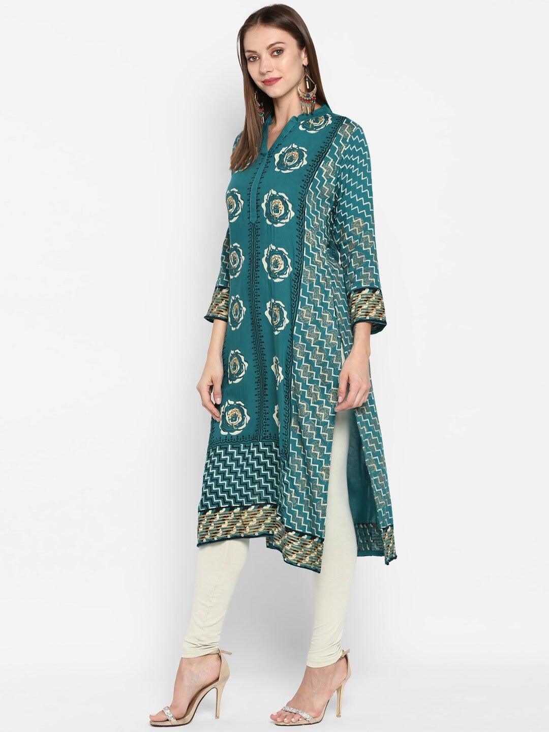 Women's Turquoise Blue Bandhani Printed Kurta - NOZ2TOZ - Indiakreations