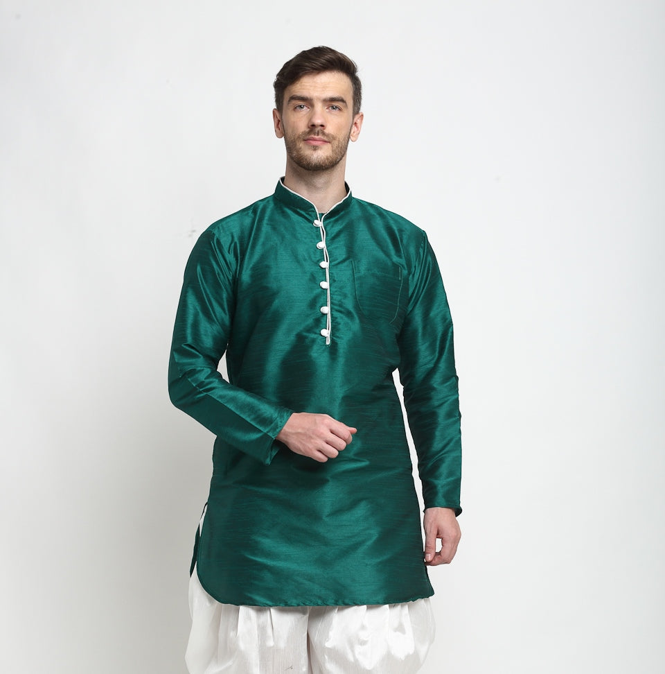 Men's Silk Blend Teal Green Short Kurta - Benstoke