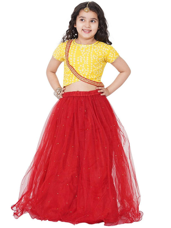 Girl's Yellow & Red Printed Ready to Wear Lehenga Choli - NOZ2TOZ KIDS - Indiakreations