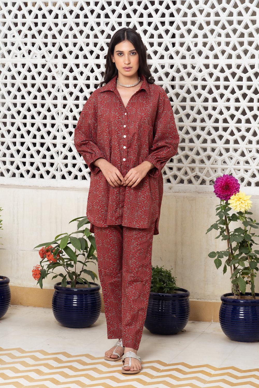 Red Co-ord Set Of 2 - Indiakreations