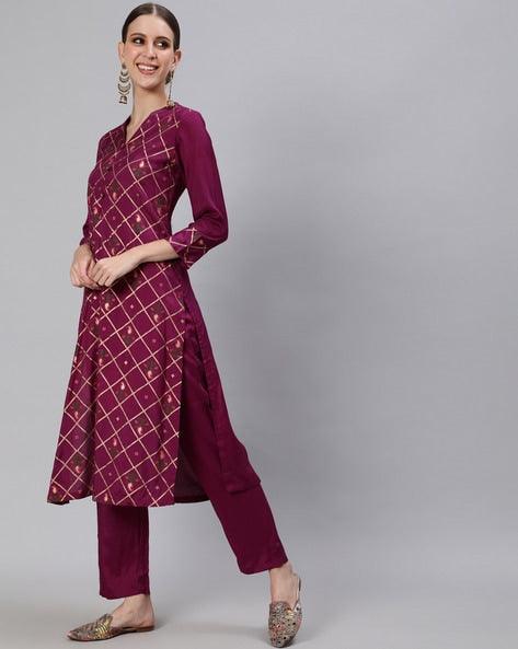 Women Burgundy Silk Kurta with Trouser & Dupatta by Ishin (3pcs Set) - Indiakreations