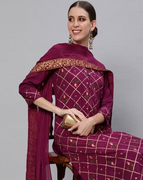 Women Burgundy Silk Kurta with Trouser & Dupatta by Ishin (3pcs Set) - Indiakreations