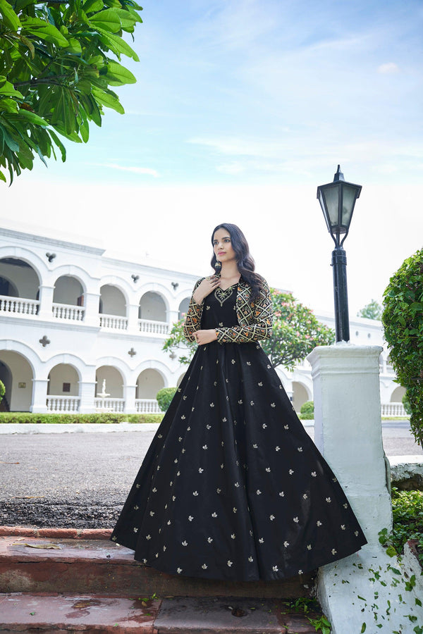 Designer Wedding Wear Gown With Shrug In Black - Indiakreations