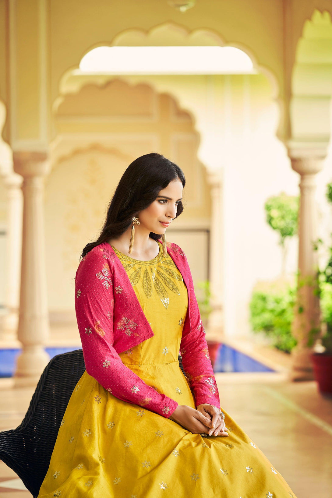 Gorgeous Yellow Sequence Work Anarkali Gown With Koti - Indiakreations