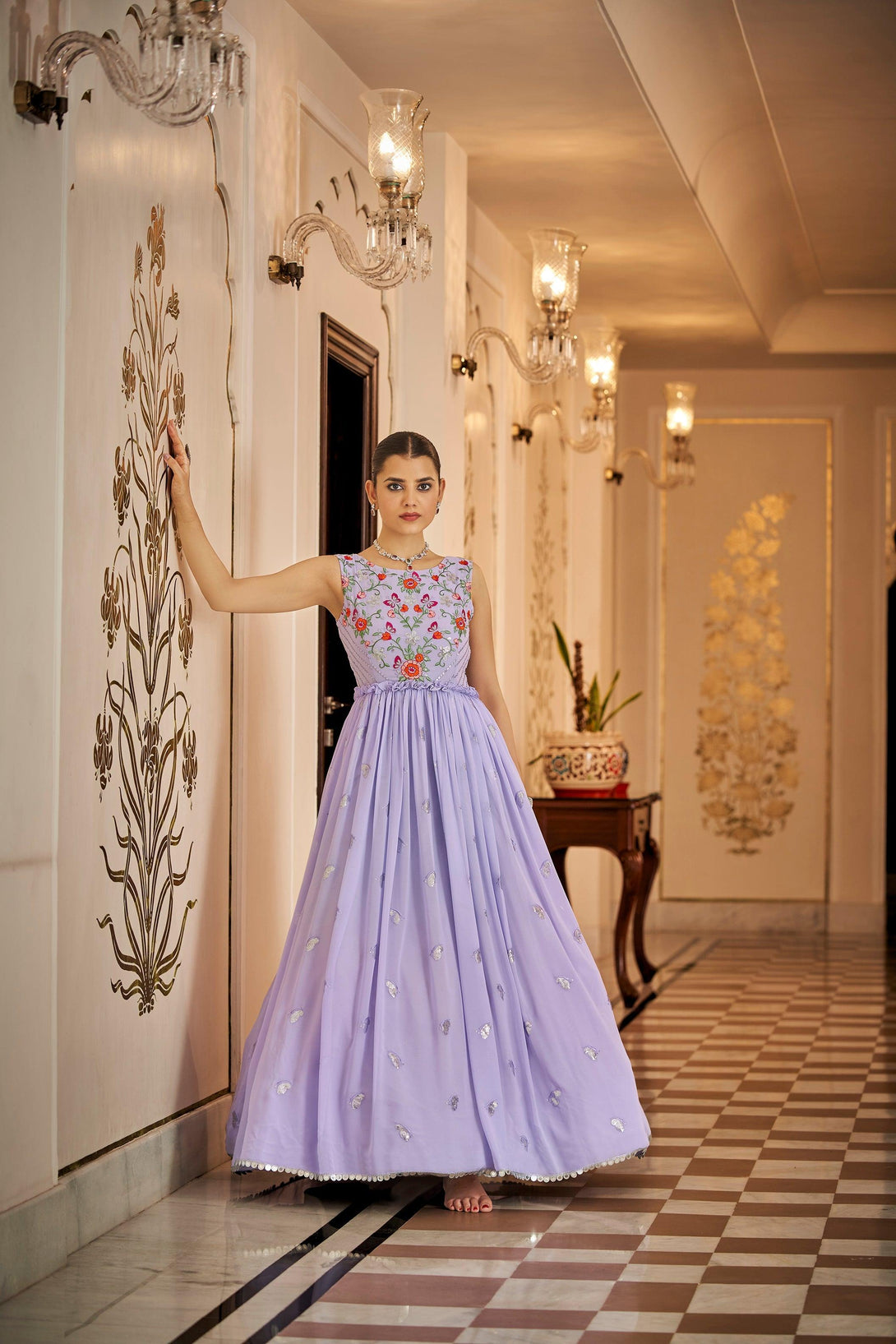 Lavender Western Wear Trendy Georgette Gown - Indiakreations