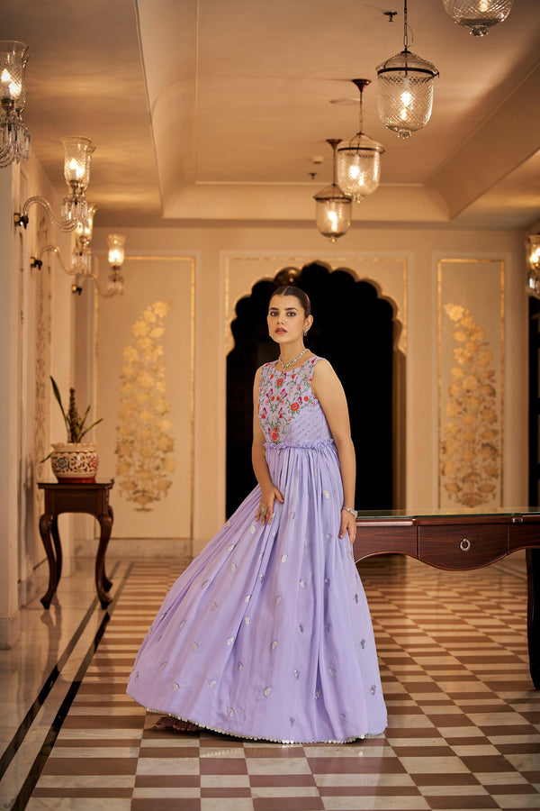 Lavender Western Wear Trendy Georgette Gown - Indiakreations