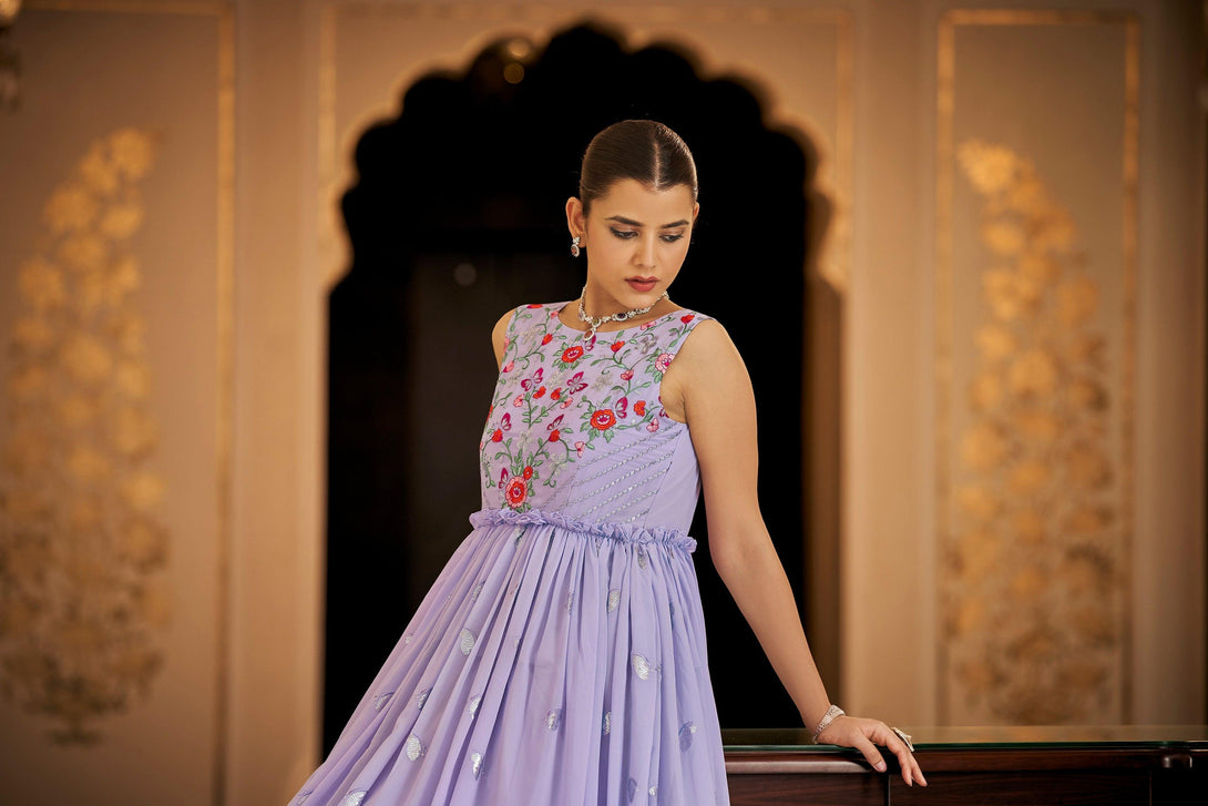 Lavender Western Wear Trendy Georgette Gown - Indiakreations