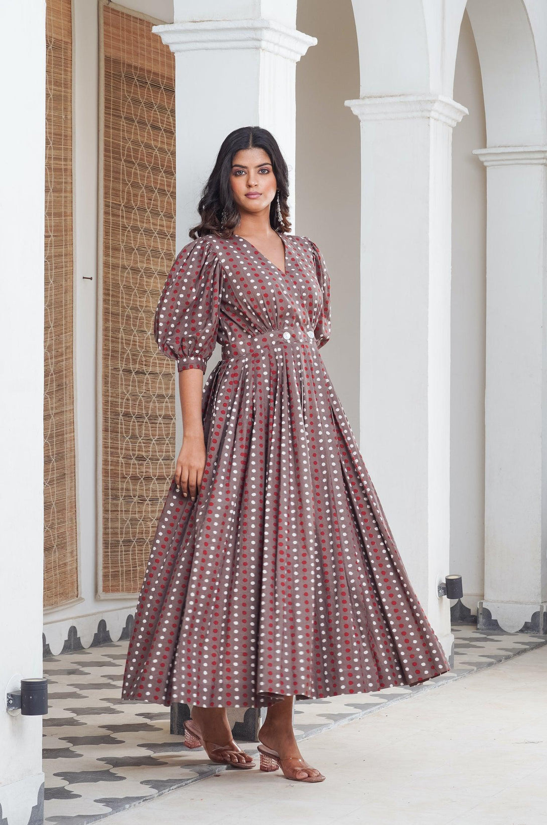 Grey Polka Wrap Maxi - Indiakreations