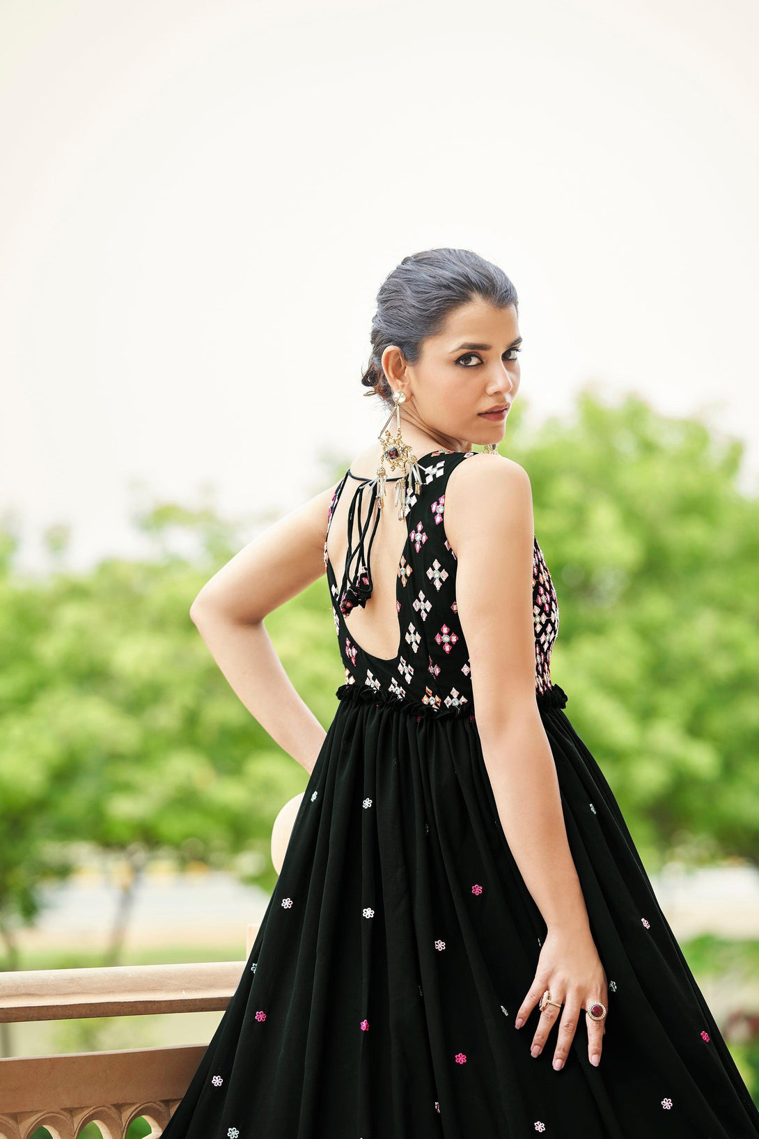 Designer Party Wear Long Gown In Black - Indiakreations