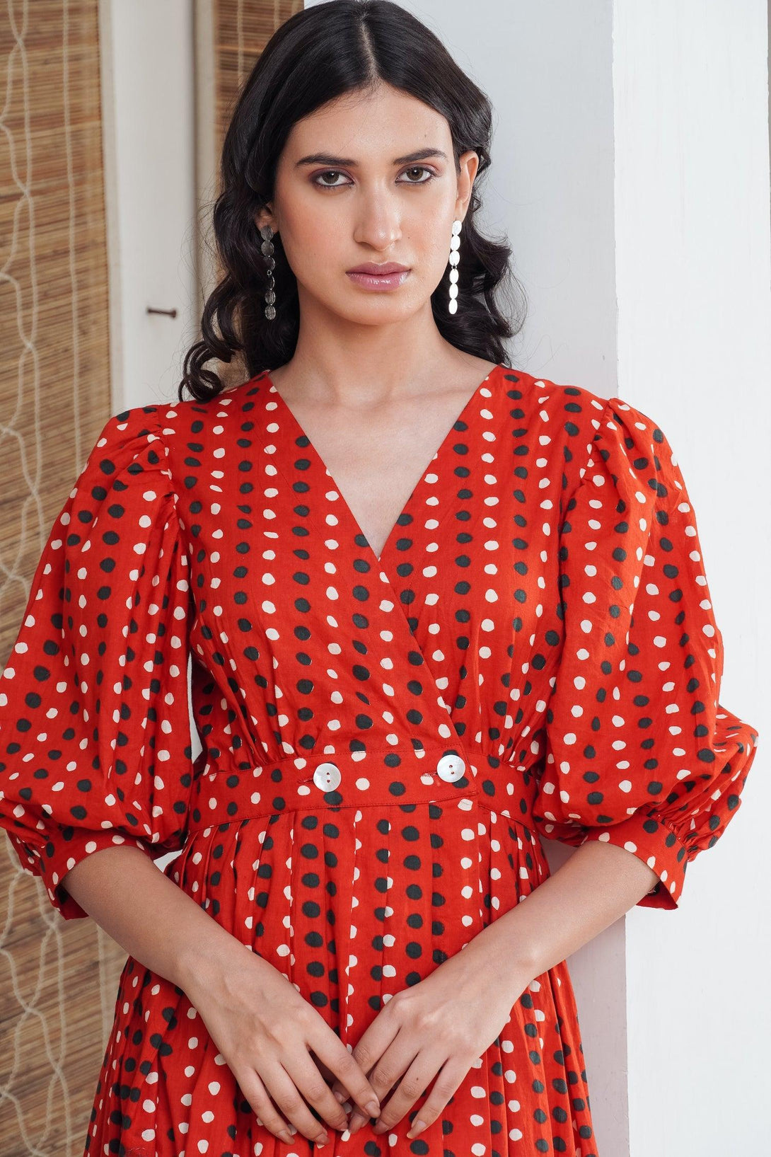 Red Polka Wrap Maxi - Indiakreations