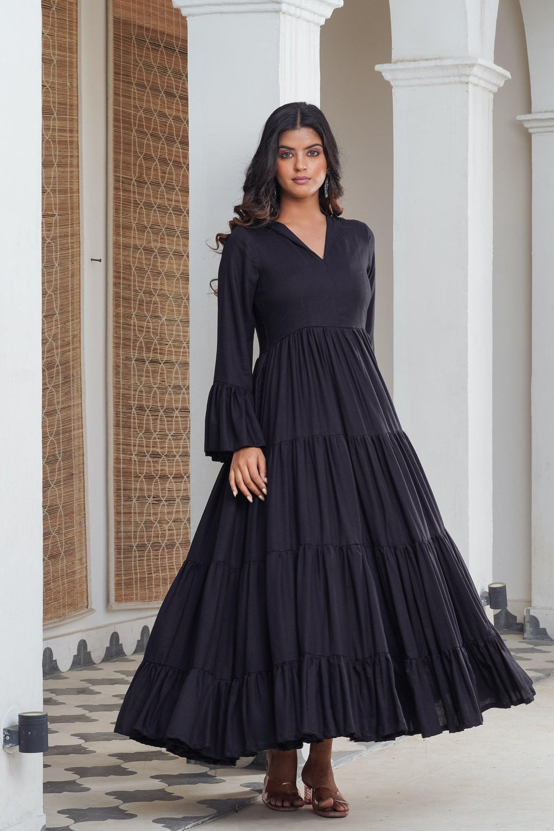 Black frill tier Maxi - Indiakreations