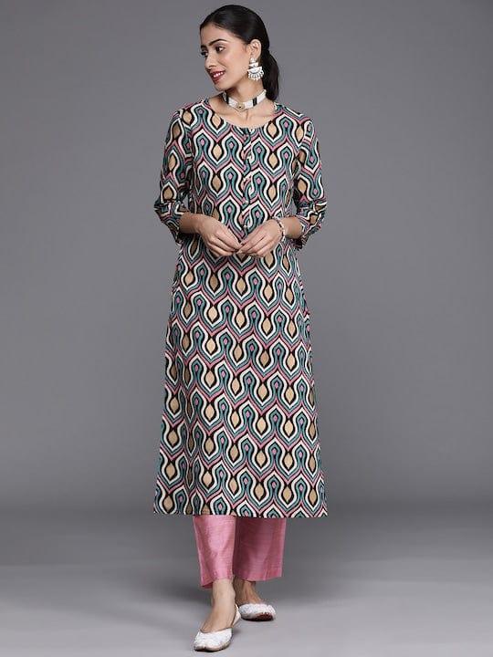 KSUT Women Black & Cream-Coloured Printed Kurta - Indiakreations