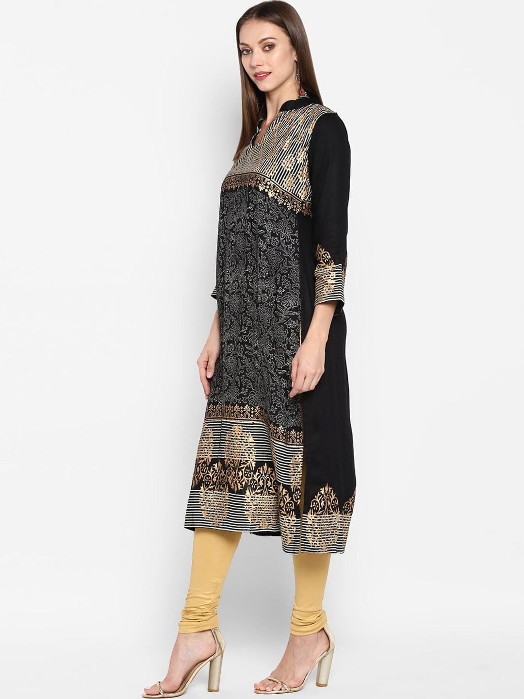 Women's Black & White Ethnic Motifs Printed Kurta - Noz2Toz - Indiakreations