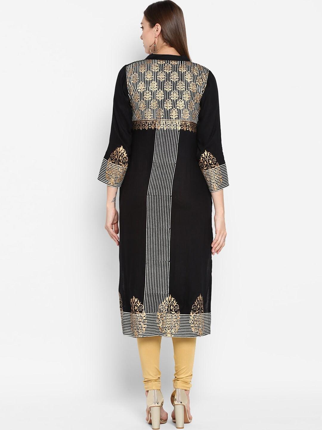 Women's Black & White Ethnic Motifs Printed Kurta - Noz2Toz - Indiakreations