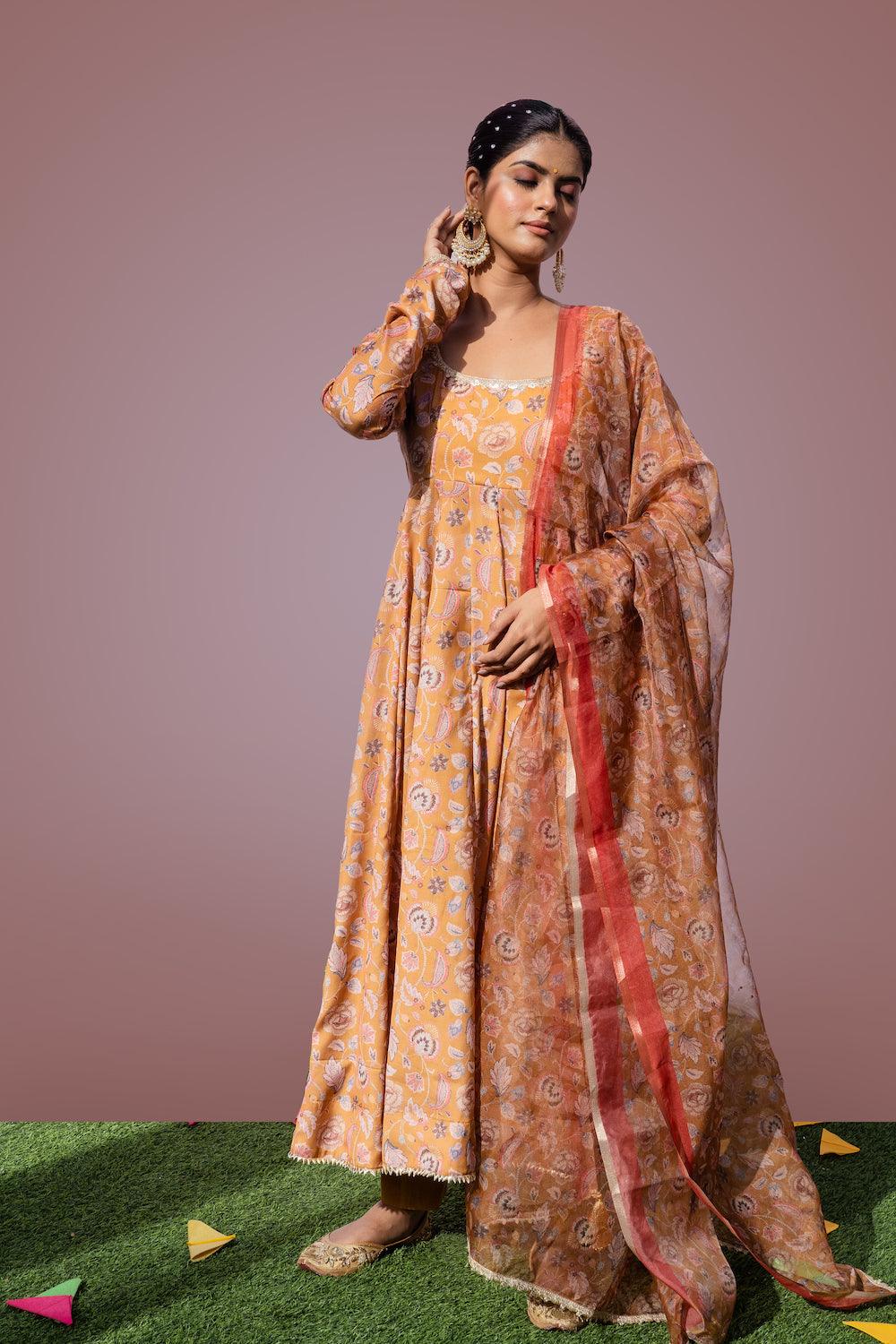 Mehfil Mustard Anarkali Set - Indiakreations