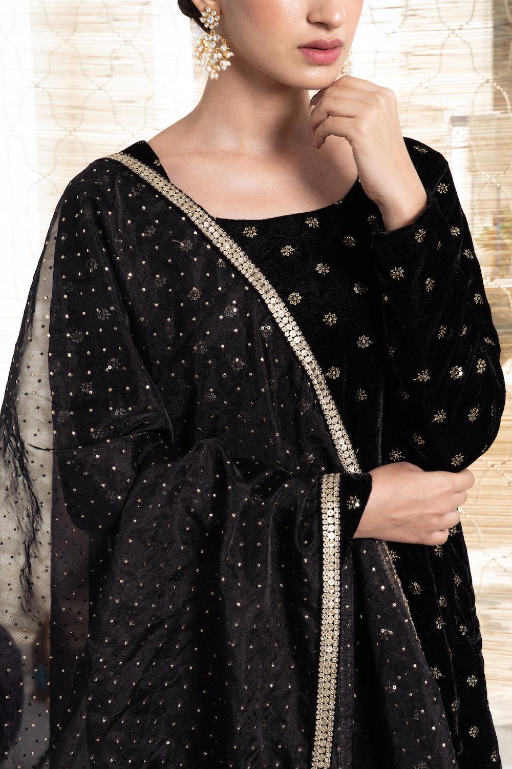 Khwabidah Black Kurta Set of 3 - Indiakreations