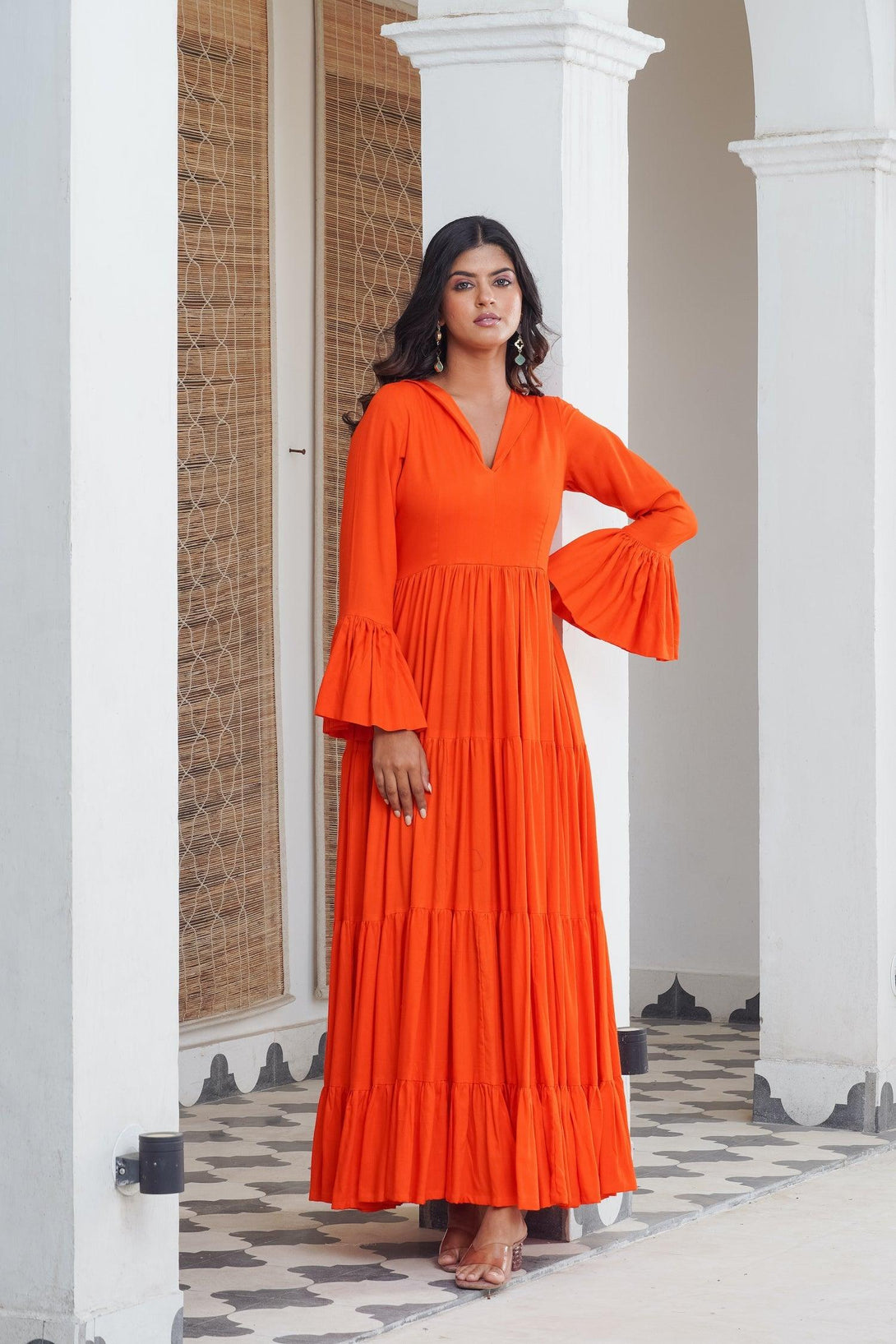 Sunshine orange frill Maxi - Indiakreations