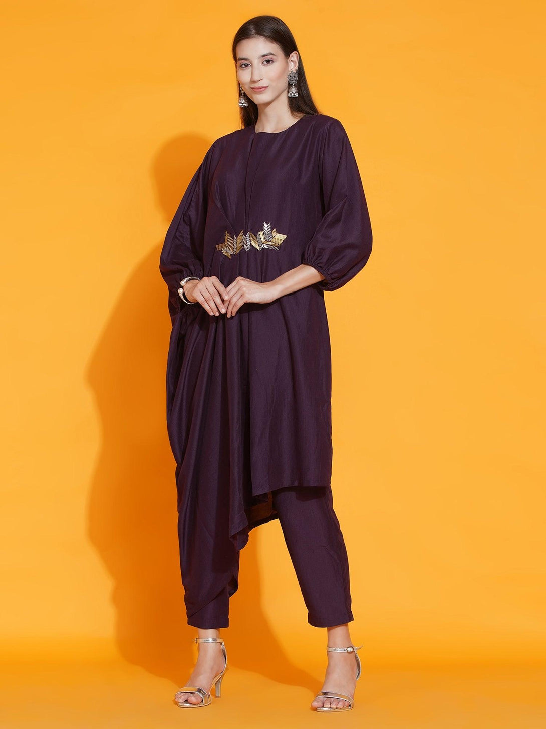 Women's Purple Fusion Style Kurta With Hand Embellishment And Pants - Women Republic - Indiakreations