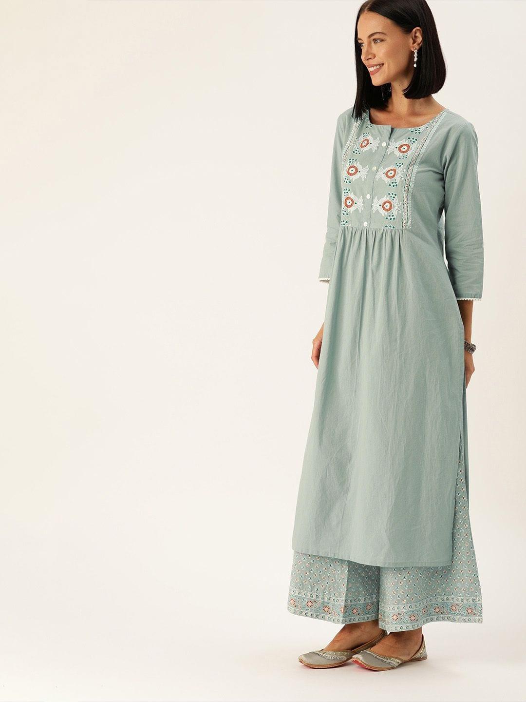 Women Blue Printed Kurta With Palazzos - Indiakreations