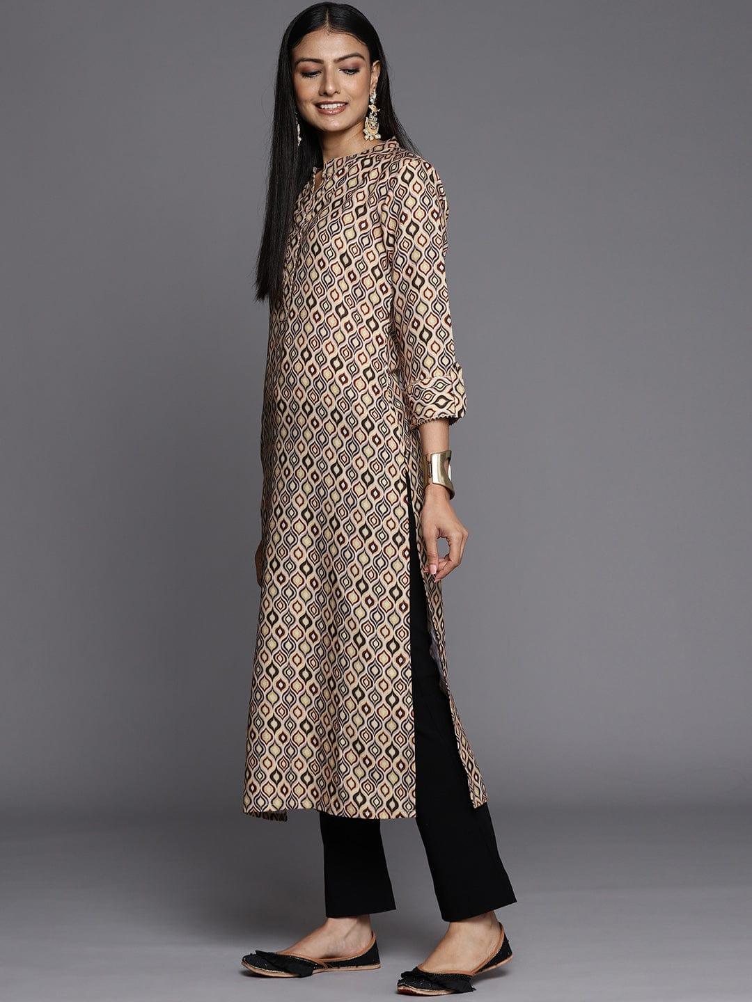 Varanga Women Beige & Yellow Ethnic Motifs Printed Quirky Kurta - Indiakreations