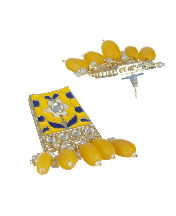 Women's Gold-Plated Yellow Meenakari & Pearl Beaded Choker Jewellery Set - Jazz And Sizzle - Indiakreations