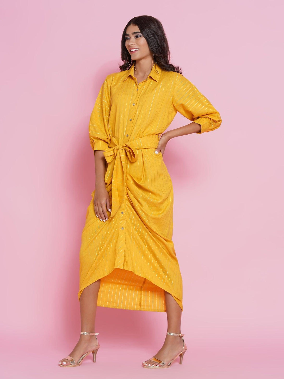 Women's Yellow Rayon Fusion Wear Dress - Women Republic - Indiakreations