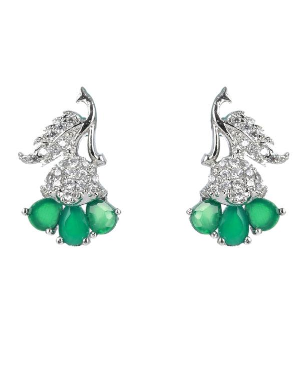 Women's Green American Diamond Silver Plated Statement Pendant & Earring Set - Jazz And Sizzle - Indiakreations