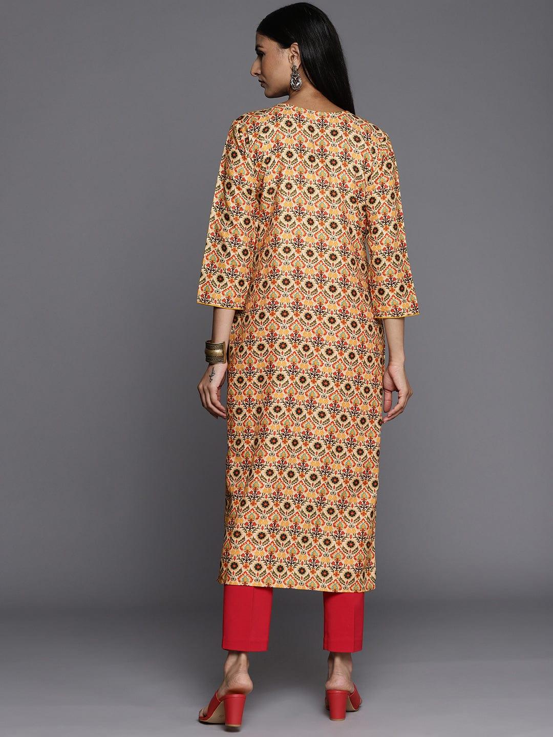 Varanga Women Yellow & Beige Ethnic Motifs Printed Floral Kurta - Indiakreations