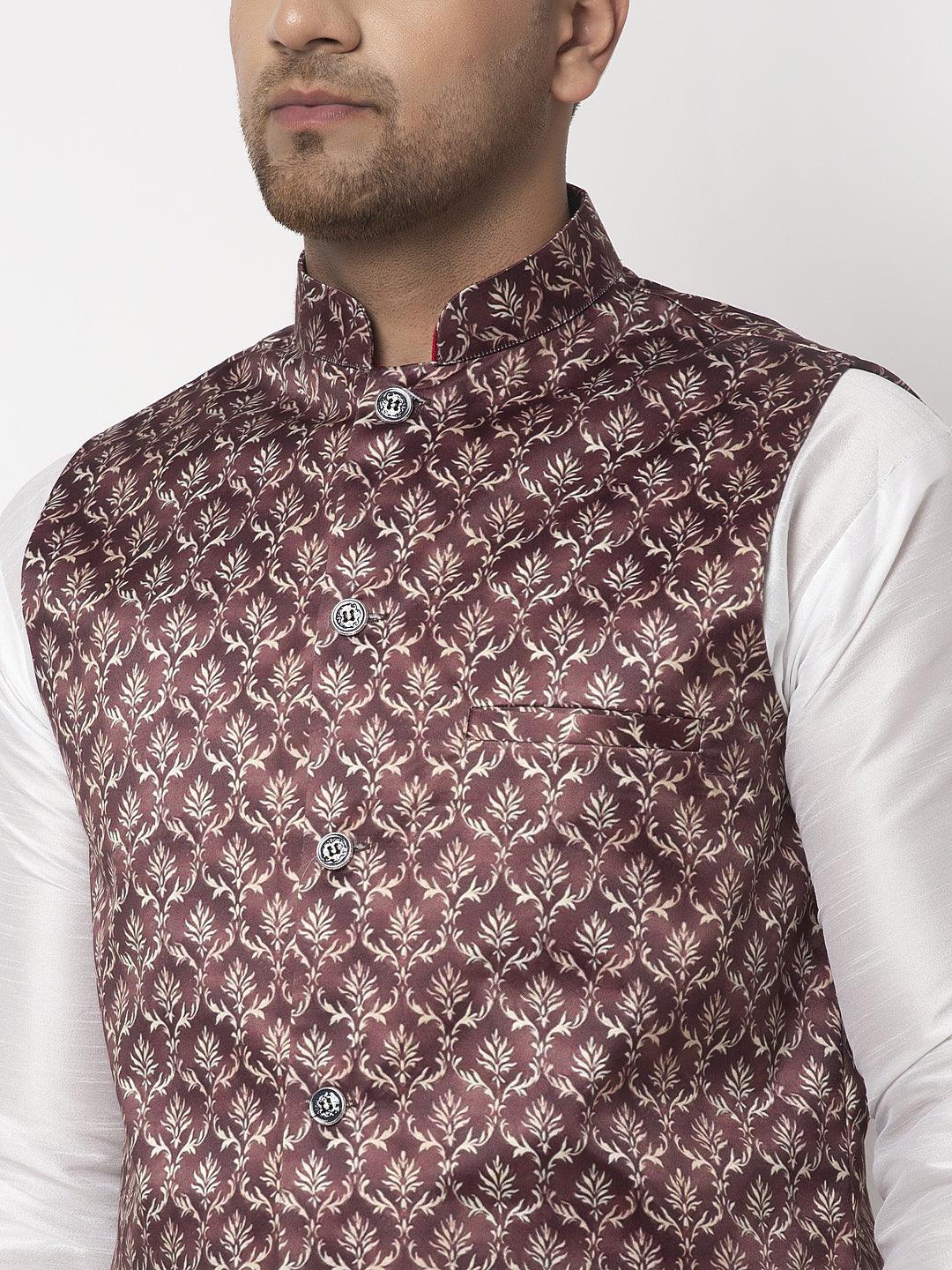 Men's Grey & Multi Printed Nehru Jacket - Benstoke - Indiakreations